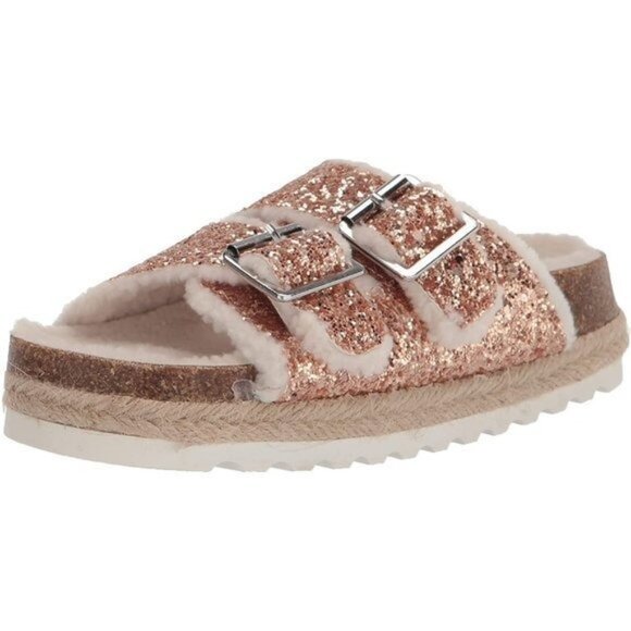 DV BY DOLCE VITA Kids Carlina Rose Gold Glitter Fur-Lined Espadrille Sandals NEW - Picture 4 of 8